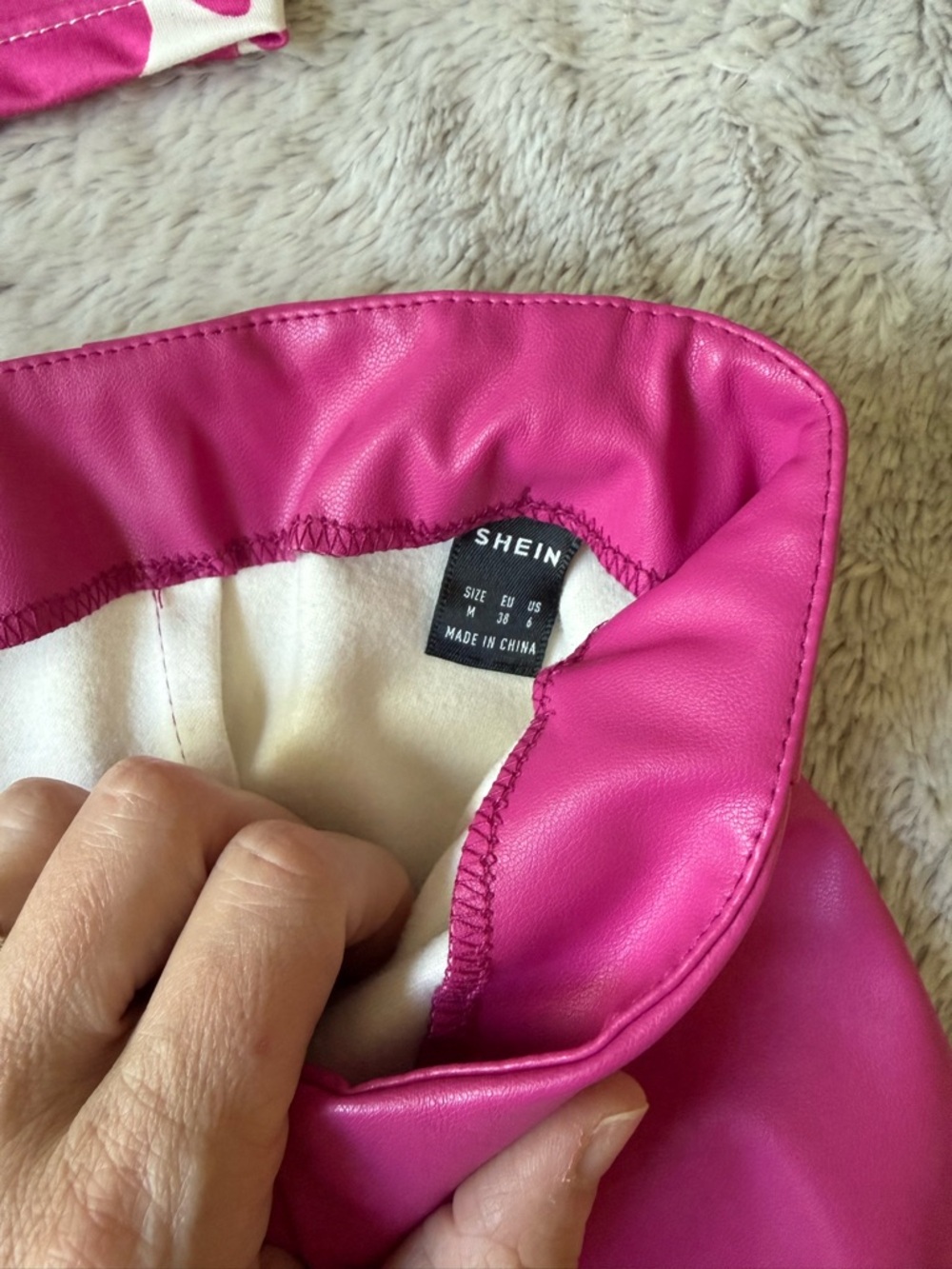 SHEIN Hot Pink Faux Leather Mini Skirt and Cow Print Top - Picture 2 of 3